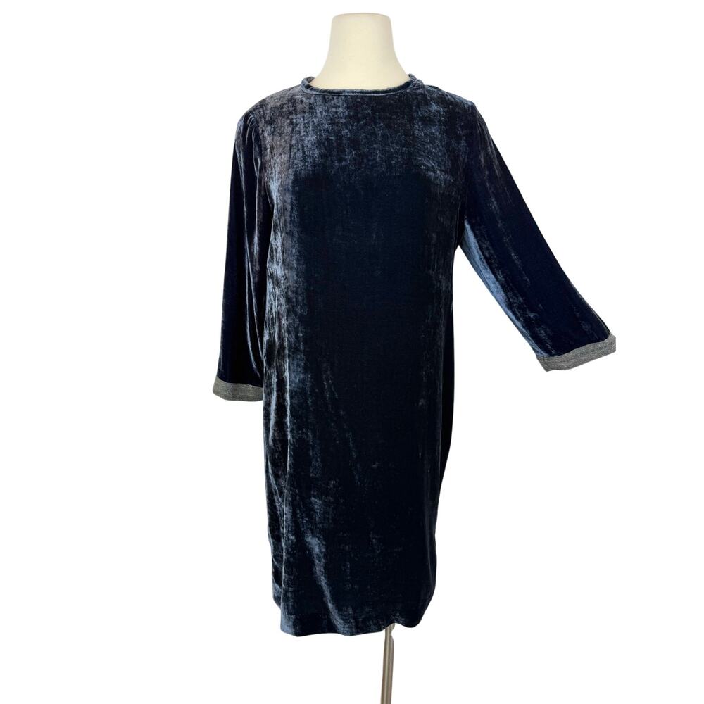 Fabiana Filippi Velvet Shift Dress Mollini Beaded Cuffs 3/4 Sleeve Dark Blue M